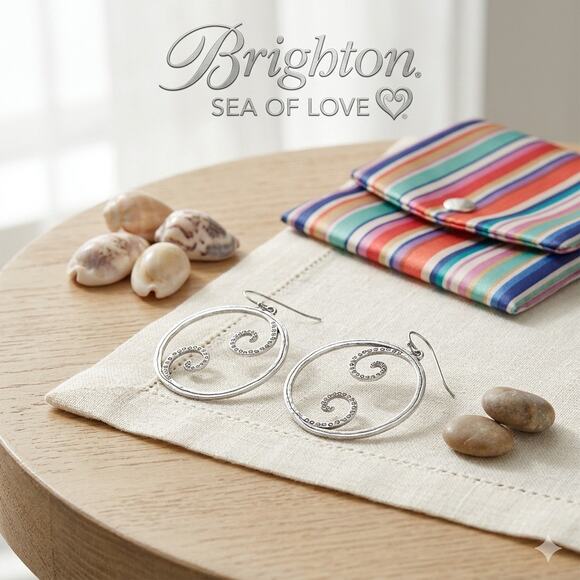 Brighton Jewelry - Brighton Sea of Love Crystal Swirl Silver Hoop Earrings